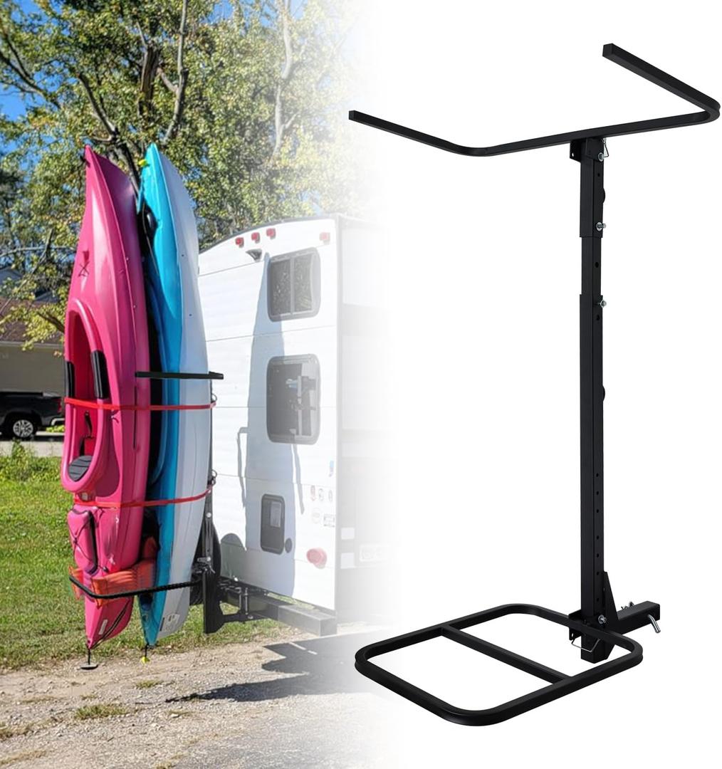 RV Hitch Mount Kayak Rack Fits up to 12' Kayaks Height Adjustable Vertical Standing Kayak Carrier 2'' Hitch Receiver 300LBS for RV,Truck,SUV, Trailer