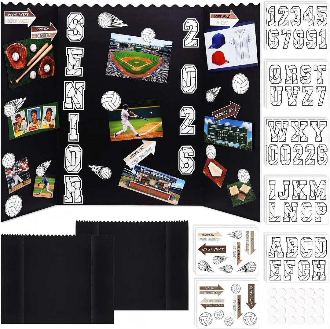 AmazingSpark 2 Set 40''x28'' Graduation Trifold Poster Board Decoration 2026 Photo Display Board Senior Night Baseball Gifts with Sport Themed Sticker for Grad Party Picture Collage Frame Supplies