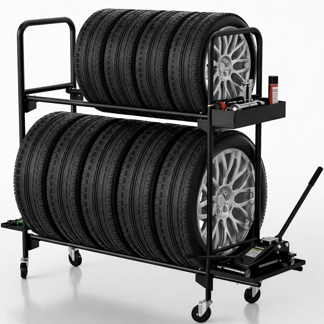 Rolling Tire Rack for Garage,Tire Storage Rack, Heavy-Duty Wheel Rack, Tire Shelf with 5" Caster Wheels