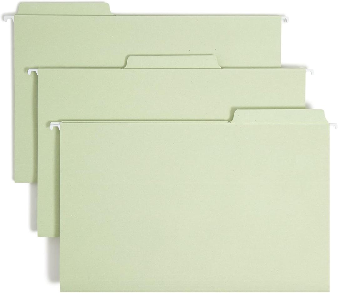 Smead FasTab Hanging File Folder, 1/3-Cut Built-in Tab, Legal Size, Moss, 20 per Box (64083)