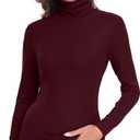 Women's Long Sleeve Casual Lightweight Turtleneck Top Slim Fit Thermal Active Layer Shirts (Burgundy) Small