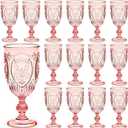 Wiwiqing 24 Pcs Plastic Goblets 7.5oz Vintage Goblet Plastic Wine Glasses Colored Retro Embossed Water Goblets for Wine Bar Juice Baby Shower Wedding Reception Grand Event Party (Pink)
