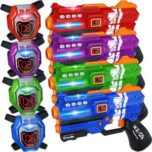 Laser Tag Guns Set of 4 Laser Tag Guns with Digital LED Score Display Vests,Gifts for Teens and Adults Boys & Girls,Adults and Family Fun,Gift for Kids Ages 8 9 10 11 12+Year Old Boy (Red Purple Green Blue)