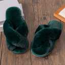 2 x Womens Cross Band Slippers Cozy Furry Fuzzy House Slippers Open Toe Fluffy Indoor Shoes Outdoor Slip on Warm Breathable Anti-skid Sole, (Mix Colors, Size 9-19, 5-6)