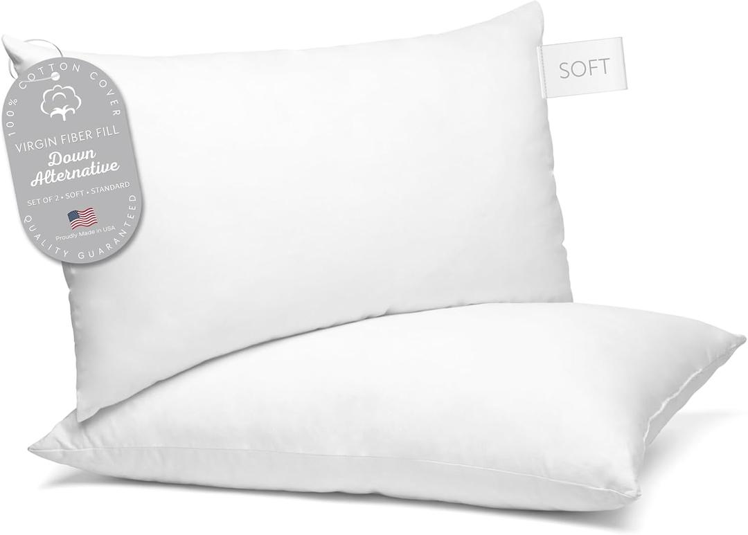 Digital Decor 100% Cotton Luxury Hotel Pillows Standard Size Set of 2, Cooling Down Alternative Bed Pillows for Sleeping, Hypoallergenic Soft Pillows for Side & Back Sleepers, Made in USA, 26" x 20"
