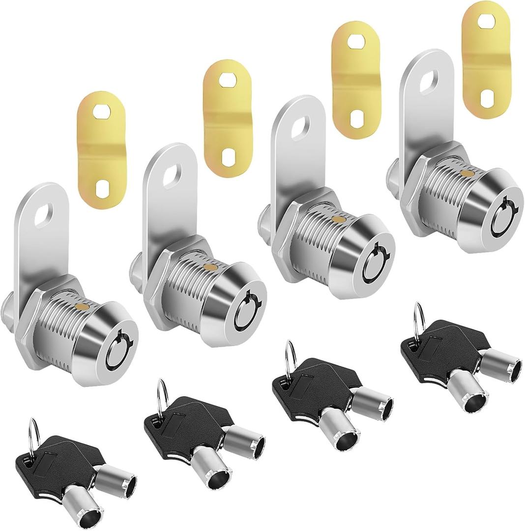Cam Locks Keyed Alike 5/8" RV Storage Lock 4PCS RV Compartment, Camper, Trailer, Vending Machine Replacement Set with 8 Keys, Chrome Finish (4, 5/8 Inch)