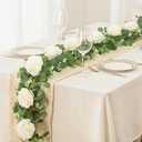 Dolicer 2Pcs 13Ft Artificial Eucalyptus Garlands with Flowers - 8 Roses, Faux Floral Greenery Garlands Fake Flowers Vines for Wedding Table Centerpieces Arch Party Ceremony Backdrop Decor (White)
