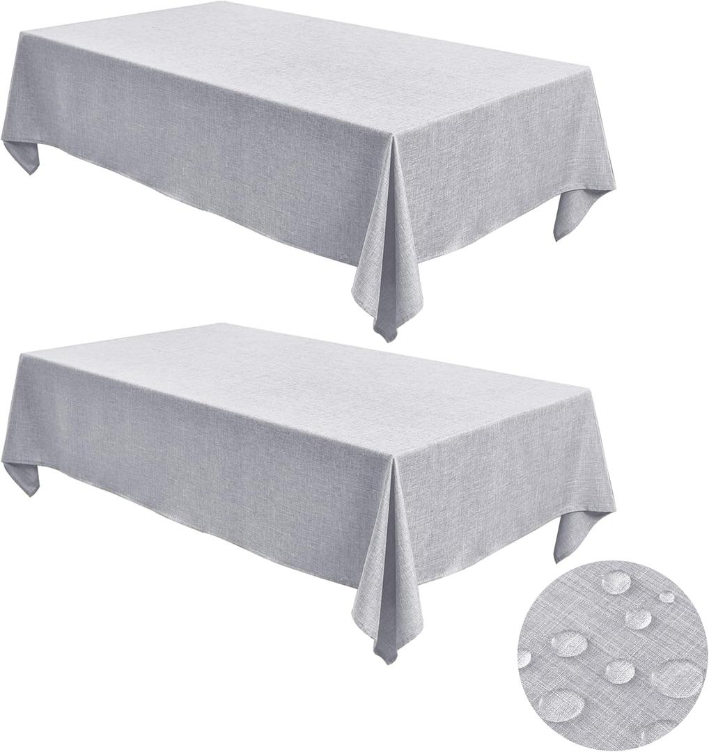 Fitable Faux Linen Tablecloths for Rectangle Tables: Water & Stain Resistant Farmhouse Table Cloth, Washable Burlap Textured Table Covers for Kitchen Dining Party(2 Pack, 60x84 Inch, Light Grey)