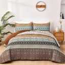 WONGS BEDDING Boho Fall Quilt Set King, Brown Bohemian Quilt Bedding Set, Ultra Soft Lightweight Bed Decor Bedspread for All Season Reversible Microfiber Coverlet Bedding Set 103"x90"(3 Pieces)