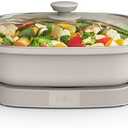 bella Make & Take Electric Skillet, Fits-anywhere™ kitchenware, EverGood™ Ceramic Coating, Adjustable Temperature & Dishwasher-Safe Tempered Glass Lid, Cast Aluminum Base, 1200 Watt, Oatmilk