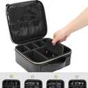 Relavel Makeup Bag, Travel Cosmetic Train Case Organizer Portable Artist Storage Bag with Adjustable Dividers for Cosmetics Makeup Brushes Toiletry Jewelry Digital Accessories Quilted Leather Black