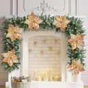 6 Pcs Elegant Champagne Christmas Flowers, 9" Large Christmas Tree Decorations Set with Long Stem Picks, Poinsettia Flowers Artificial for Tree Garland Wreath Swag Pot Vase, Xmas Floral Bouquet Decor