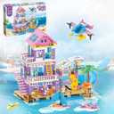 WinGift 955 Piece Beach House Building Set,Seaside Beach Villa Building Toys Friends Vacation Hut Blocks Set,STEM BuildingToys with Helicopter,Yacht,Sailboat,Birthday Gift for Kid Girl Boy Ages 6 7 8+