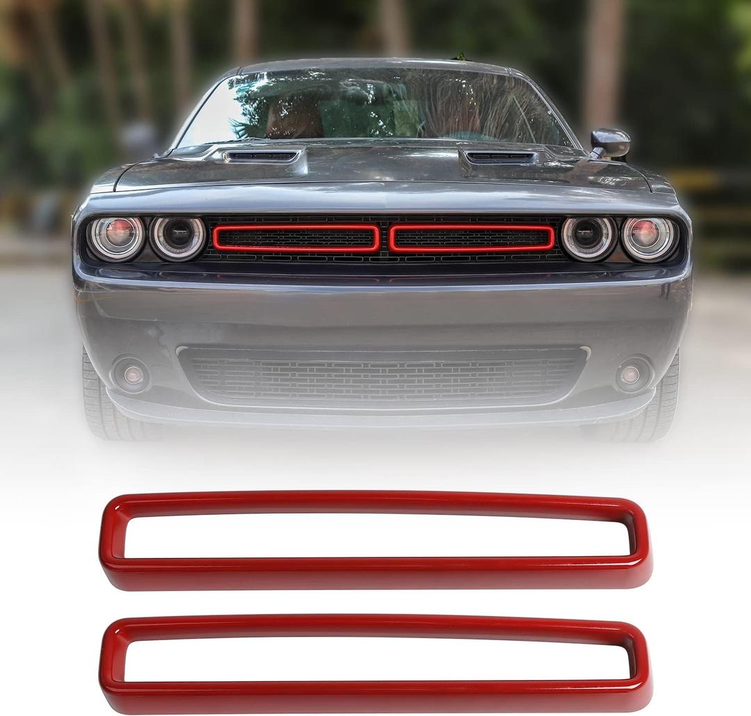 JeCar Grille Inserts ABS Grill Cover Trim Kit Exterior Accessories Compatible with Dodge Challenger 2015-2023, Red