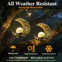 2 x Solar Garden Hanging Moon Lights Outdoor Decor,2 Pack Metal Lanterns Art Decorations for Outside Yard Lawn Patio Wall Fences Driveway Trail,Unique Housewarming Gardening Gifts for Women Mom