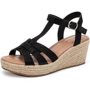 Luoika Women's Wide Width Wedge Sandals, Platform Ankle Strap Open Toe Espadrille Wedge Pump Heel Women's Sandals Concise Casual Summer Shoes. 23001,Black,11XW