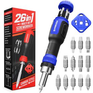 SHARDEN 26-in-1 Ratcheting Screwdriver Set Multi Ratchet Screwdriver Multi Screwdriver Tool Kit with 12 Double Ended CRV Bits Phillips Slotted Torx Hex Portable Tool for Home Bike Computer Repair (Blue)