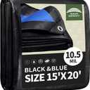 RAINDEWAY 15 Feet Tarps Heavy Duty Waterproof 10.5 Mil Outdoor Poly Tarp Metal Grommets and Reinforced Edges,UV Resistant,Finished Size,Great for Camping Tent Firewood Car,Black/Blue