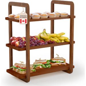 Ibyx 3 Tier Serving Tray Stand - Space-Saving Serving Platter for Desserts, Appetizers, Fruits & Snacks - Sturdy Acacia Wooden Tray for Parties, Events & Home (Brown Bamboo Frame - Brown Acacia Body) (Brown Wood Frame - Brown Wood Body)
