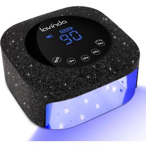 Lavinda 54W UV Nail Lamp, UV Light for Gel Nails, Cordless Rechargeable UV LED Nail Lamp Nail Light with 4 Timer and LCD Display, Professional Fast Curing Lamp Nail Dryer with Black Rhinestone