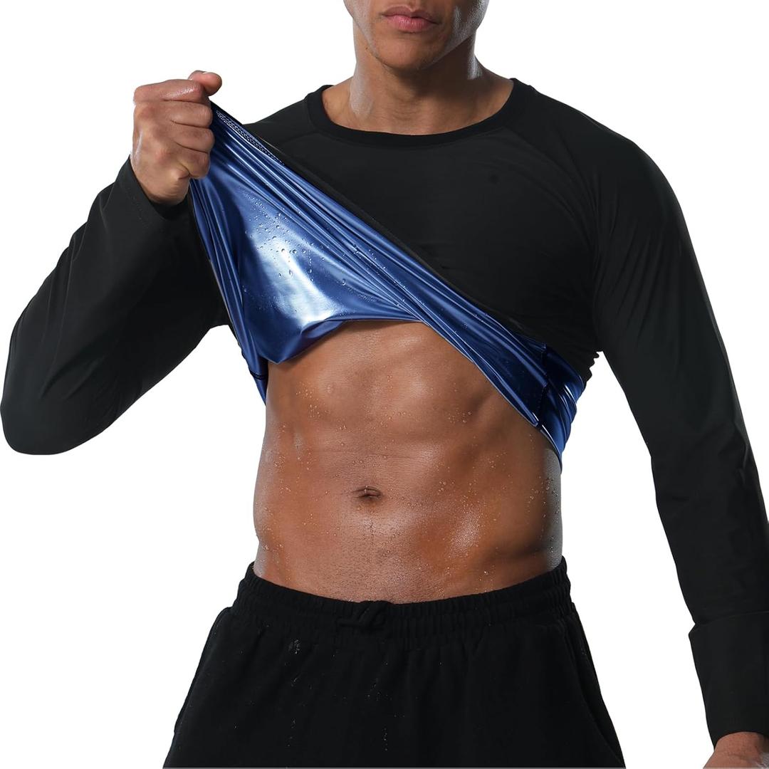 Sauna Shirt for Men Weight Loss Sweat Suit Mens Compressions Shirts Body Shaper Suits for Workout Sports Gym (XX-Large, Blue)