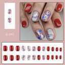 24Pcs Independence Day Press on Nails Short Square Fake Nails Silver Glitter Glue on Nails Blue Stars Stripes Design False Nails 4th Stick on Nails Bling Reusable Artificial Nails for Women