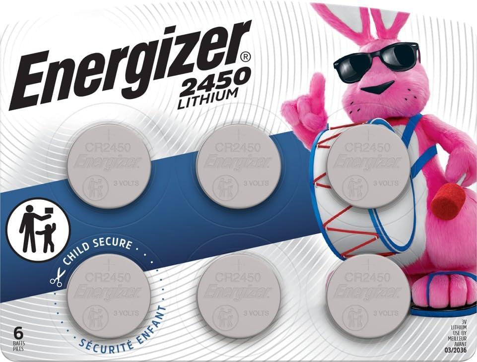 Energizer CR2450 3V Lithium Coin Battery Long-Lasting, 6-Pack