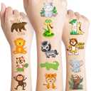 60 PCS Wild One Jungle Animal Pre-Cut Temporary Tattoos Sticker 1st First Birthday Decorations Party Supplies Favors Gifts Boys Girls Safari Zoo Cute Fake Tattoo School Reward Themed