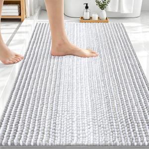 OLANLY Bathroom Rugs 30x20, Extra Soft Absorbent Chenille Striped Bath Rugs, Rubber Backing, Machine Wash Dry, Bath Mats for Bathroom Floor, Tub and Shower, Home Decor Accessories, Light Grey
