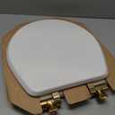 Mayfair Bennett Toilet Seat with Brushed Gold Hinges, Slow Close Wood Seat, Secure Metal Hinges, Easy Install, Made in USA, Round, White
