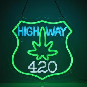 Highway 420 Neon Sign, Neon Lights Hanging Wall Art Decoration for Restaurant Store Shop Cafe Bar Pub Market Men Cave Party Home Decor, USB Powered Ultra Bright Dimmable,12.6 * 12.6inch