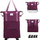 NiceUU Travel Rolling Duffel Bag with Removable Wheels,Expandable Foldable Carry-On Luggage for Trip or Hospitalization (purple)