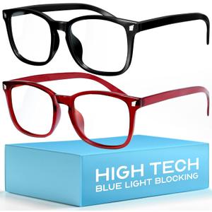 livho High Tech Blue Light Glasses - Advanced Blue Light Blocking Computer Glasses - Screen Fatigue & UV Protection (*B9 Light Black + Red)