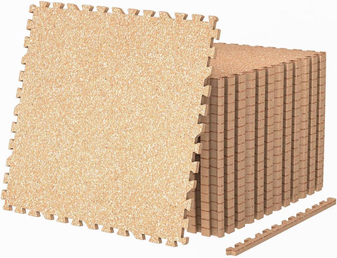 AIRHOP 0.79in Thick 48 Sq Ft Exercise Equipment Mats, 12 Tiles Upgraded Rubber Top with High Density EVA Foam, Large Interlocking Puzzle Gym Flooring for Home Gym, Heavy Weight Workout,Wood