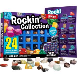 XXTOYS Rocks Collection 24 PCS Rock and Mineral Education Set Gemstones for Kids Geology Gem Kit with Tigers Eye Rose Quartz Red Jasper and More Identification Guide STEM Science Education