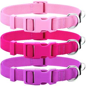 Azuza 3 Pack Dog Collars Comfortable and Adjustable Nylon Dog Collars for Medium Dogs, M (14-20inch)Pink, Hot Pink and Purple