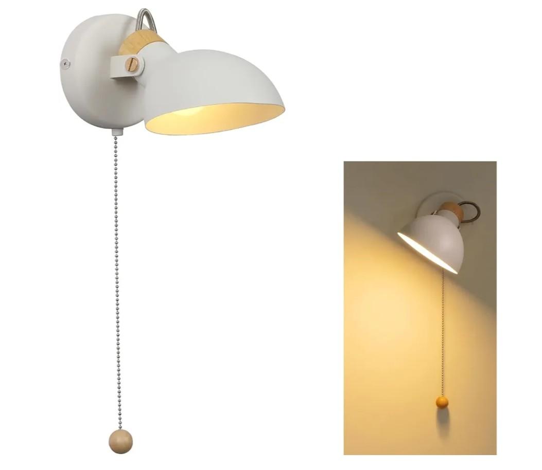 Aisilan LED Wall Sconce with Pull Chain, Adjustable Indoor Wall Light for E12 5W Bulb, Matte White 3000K Wall Mounted Lighting for Living Room, Bedroom, Hallway