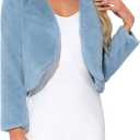 Allegra K Cropped Jacket for Women's Faux Fur with Pockets Long Sleeve Open Front Wedding Bolero Gowns Coat S