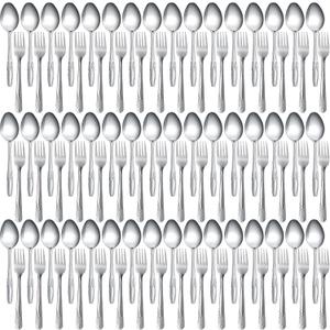 100 Pieces Forks and Spoons Silverware Set Stainless Steel Flatware Cutlery Set Dinner Forks and Spoons Mirror Polished Dishwasher Safe Utensil for Kitchen Restaurant or Home