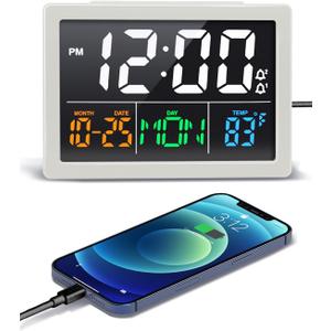 Digital Alarm Clock, with 5.5" Large LED Time Display, Adjustable Alarm Volume, 6 Level Brightness, Alarm Settings, USB Charger, Temperature Detect, Snooze, Clocks for Bedroom, Bedside, Desk, White