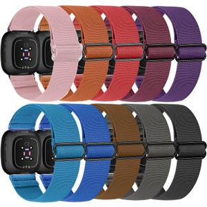 Nylon Watch Bands Compatible with Fitbit Sense & Versa 3, Soft Pattern Replacement Band for Women Men Compatible with Fitbit Sense/Versa 3 Smart Watch(10 PACK) (Red+Orage+Navy+Blue+Wine+Brown+Grey+Purple+Pink+Black)