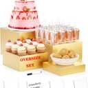 Metal Buffet Risers,4PCS OVERSIZED Food Risers for Buffet Table 8''X9''10''X11'' Display Stand with Mini Acrylic Signs for Catering Dessert Collectibles Jewelry Figures Show Gold Cube Boxes Nesting Risers with Hollow Bottoms