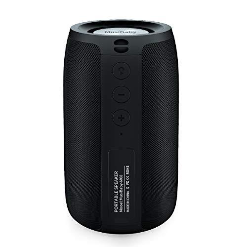 Musibaby M68 Portable Bluetooth Speaker, Bluetooth Speakers Wireless with Deep Bass, Small Waterproof Speaker for Home and Outdoor Use, Dual Pairing, FM Radio, USB/AUX Input, 24H Playtime,Black
