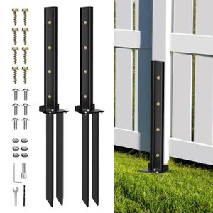 Fence Post Repair Kit 2 Pack, Fence Post Anchor Ground Spike Stakes for Repairing Tilted or Broken Wooden Posts