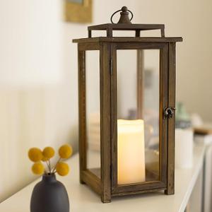 18 Inch Rustic Wooden Candle Hurricane Lantern, For Table Top, Mantle, Wall Hanging, or Garden Display, Indoor & Outdoor Use, Extra Large