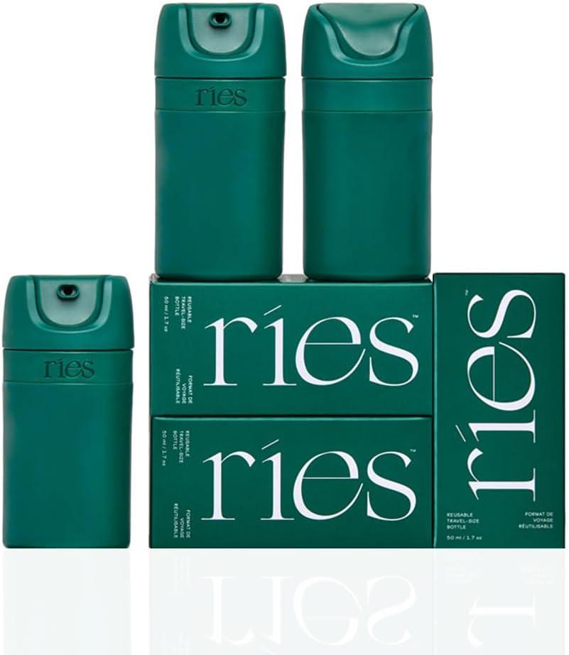 RIES Starter Set Toiletry Travel Bottles Set of 3 (1.7oz) Airless Pump Containers for Shampoo, Conditioner, Body, Face Leak-Proof, TSA-Approved, Dishwasher Safe- (Escapade Green)