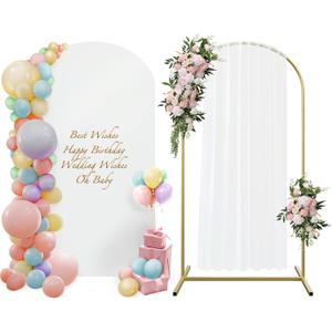 Wedding Arch Backdrop Stand and Arch Cover 6ft, Metal Arch Stand and Cover Set with 100 Party Multi-Colored Balloons for Birthday Party Wedding Ceremony Bridal Baby Shower Event Decor (White)