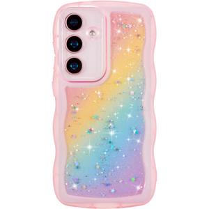ZTOFERA for Samsung Galaxy A16 4G/5G Case 6.7",Cute Curly Wave Case with Glitter Rainbow Star,Clear Shiny Bling Soft TPU Shockproof Phone Protective Cover for Galaxy A16-Rainbow Pink