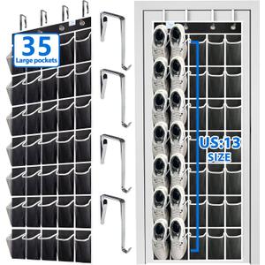over the door shoe organizer,2025 upgraded,shoe organizer,35 Huge pockets,over door shoe organizer,Store size 13 shoes,shoe organizer,Strong material,hooks Suitable for various doors,black/white (71'' x 25.4''/Pack of 1)