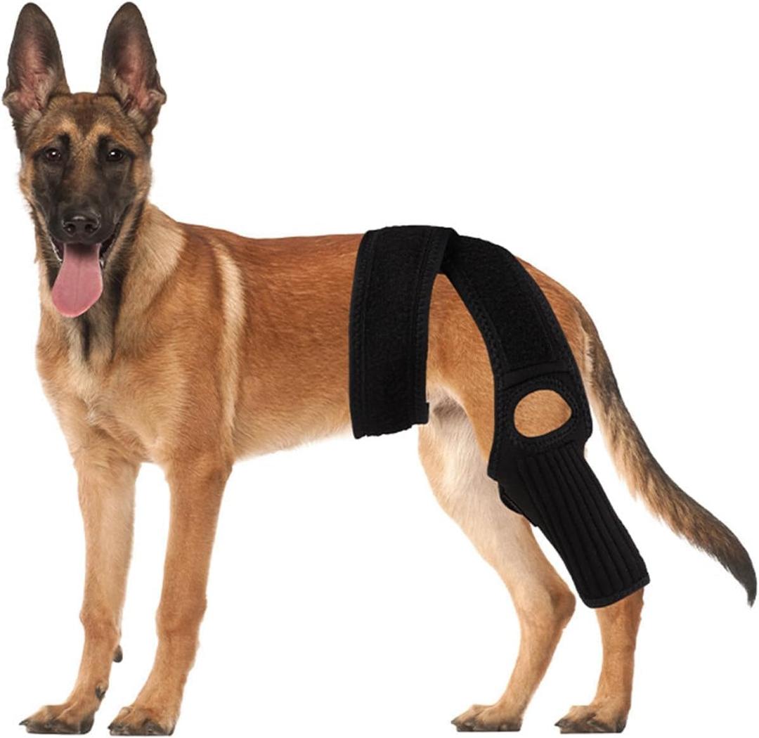 Dog Leg Sleeve for Back Legs, Adjustable Recovery Wrap, Breathable Medical Bandage, Protective Wound Care Sleeve, Comfortable Cone Alternative, Black, Large